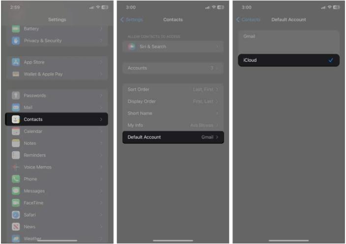 choose default account | Contacts Missing After iPhone Update