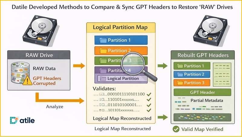 compare and sync GPT headers | The Role of Metadata in Device Partition Recovery