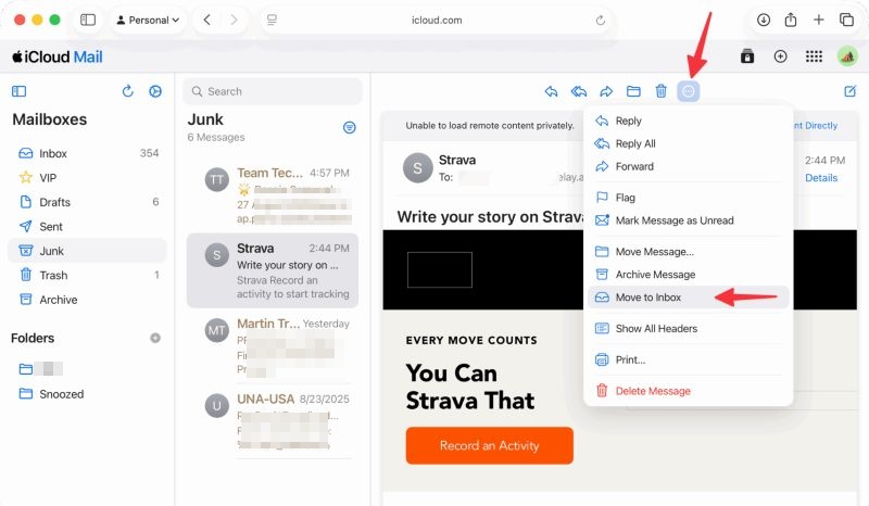 choose Move | iPhone Deleted Email Recovery