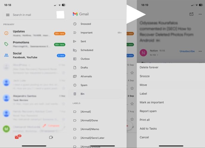 select Move to Inbox | iPhone Deleted Email Recovery