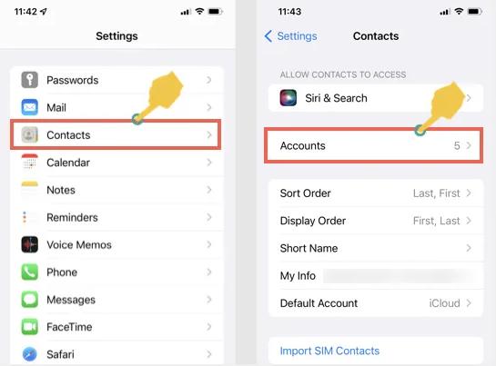 select Accounts | Contacts Missing After iPhone Update