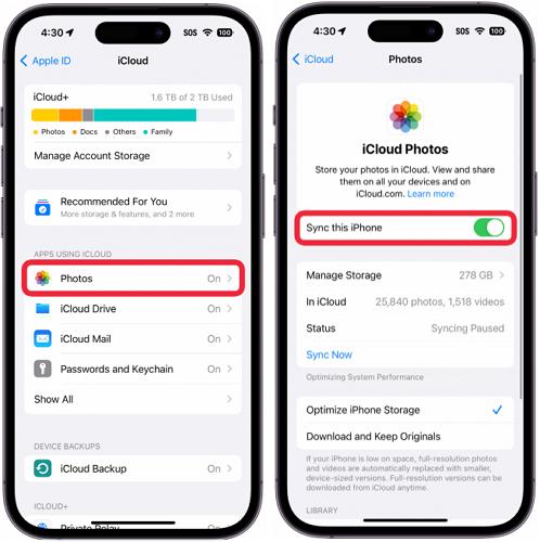 turn on iCloud Photos | Recover Deleted Videos from iPhone