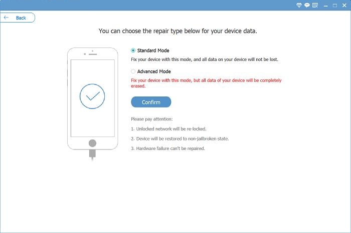 repair modes | iPhone Blue Screen of Death