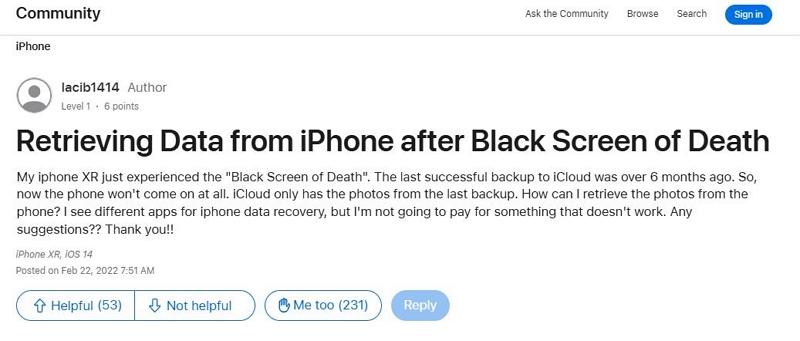no signs of life at all | recover data from an iphone with black screen