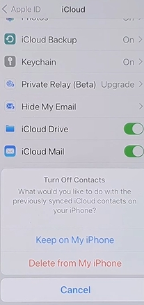 tap Keep on my iPhone | Recover Contacts from iCloud to iPhone