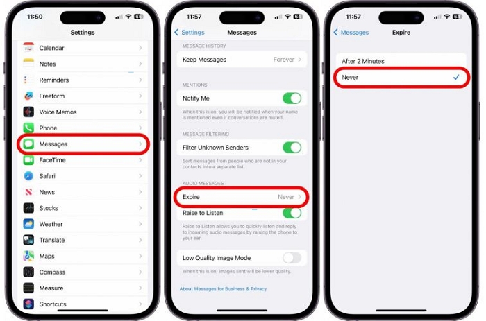 set Expire to Never | Recover Deleted Voice Messages on iPhone