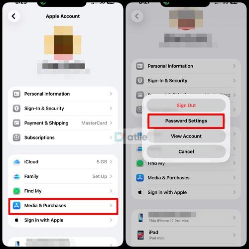 select Password Settings | Download Apps with Face ID