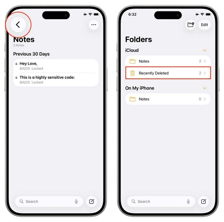 open Recently Deleted | Recover Deleted Notes iPhone