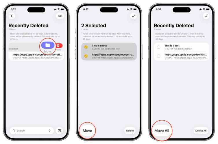 hit Move | Recover Deleted Notes iPhone