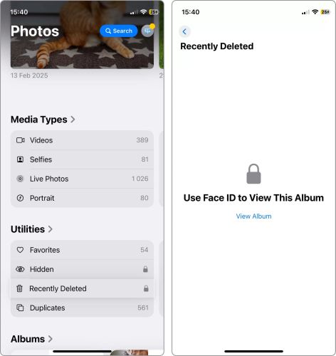 tap View Album | recover permanently deleted iPhone photos without backup