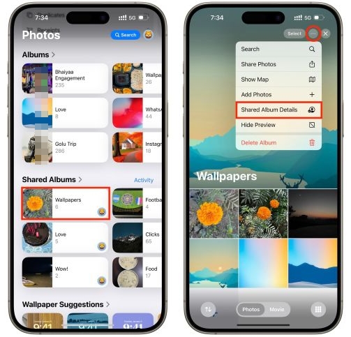 view Shared Albums | recover permanently deleted iPhone photos without backup