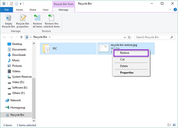 Restore from the Recycle Bin | recover deleted files from the recycle bin