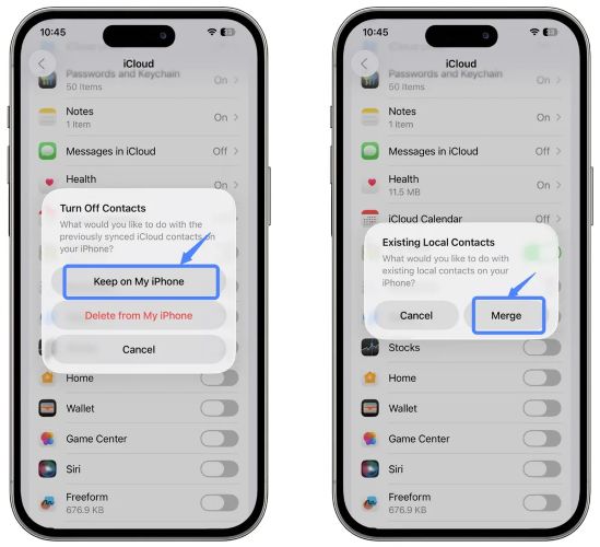 confirm with Merge | Get Deleted Numbers Back iPhone
