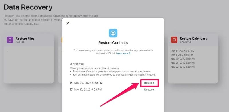 hit Restore | Get Deleted Numbers Back iPhone