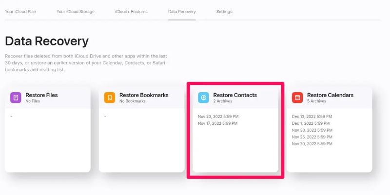 choose Restore Contacts | Contacts Missing After iPhone Update