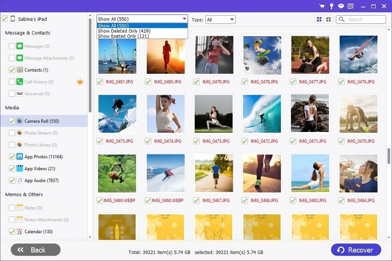 tap Recover | Recover Deleted Photos from iPhone