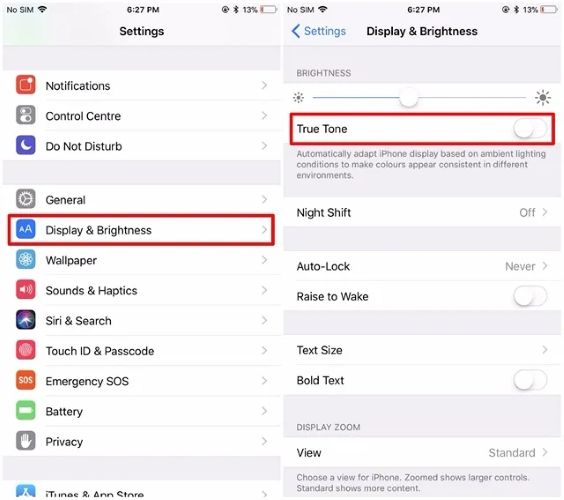 turn off True Tones | iPhone Blue Screen of Death