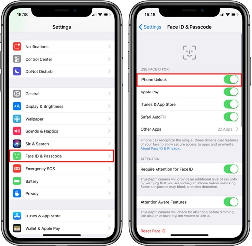 turn of Face ID and Passcode | Turn Off Biometrics on iPhone