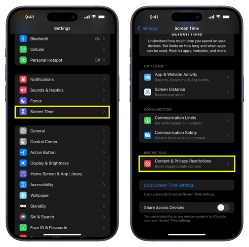select Content and Privacy Restrictions | Turn Off Biometrics on iPhone