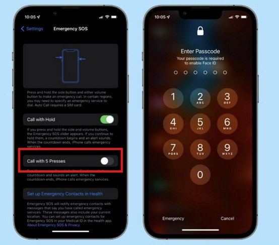 Emergency SOS screen | Turn Off Biometrics on iPhone