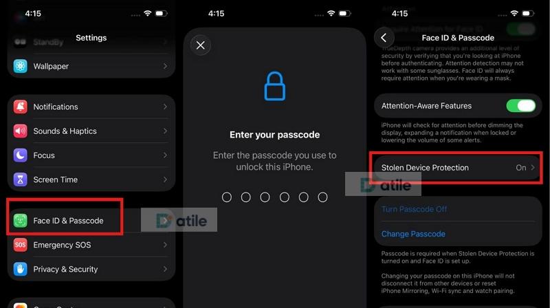 select Stolen Device Protection | Turn Off Face ID for Messages