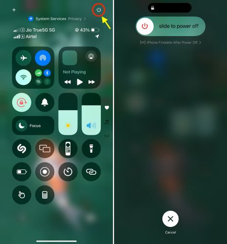 tap power icon toggle | iPhone Power Button Not Working
