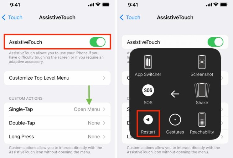 choose Restart | iPhone Power Button Not Working