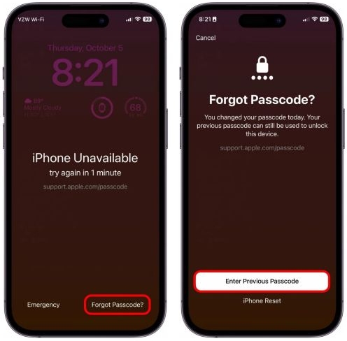 choose Enter Previous Passcode | Reset iPhone Passcode Without Data Loss